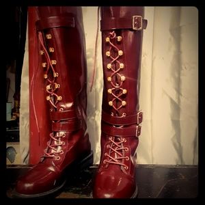 NWOT burgundy knee high boots size 5